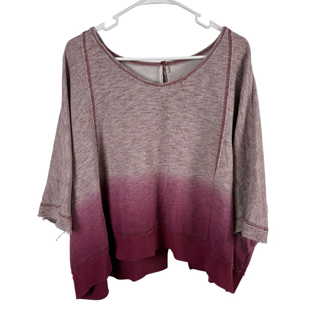 Free People Sweatshirt Women's XS Pink Ombre Raw Hem Boho Oversized Relaxed Top